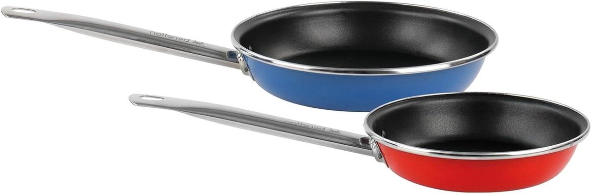 Set Braadpannen - Kookpannen - Dagelijks Koken - Geëmailleerd Staal - 20cm 24cm - Blauw Rood