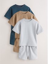 Next - Jongens - T-shirt met korte mouwen en shorts in set van 3 - Bruin