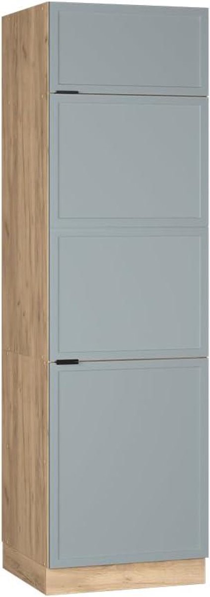 Koelkast ombouwkast - Hoge keukenkast - Keuken organiseren - Soft-close scharnieren - 60 cm breed - Licht blauw-grijs
