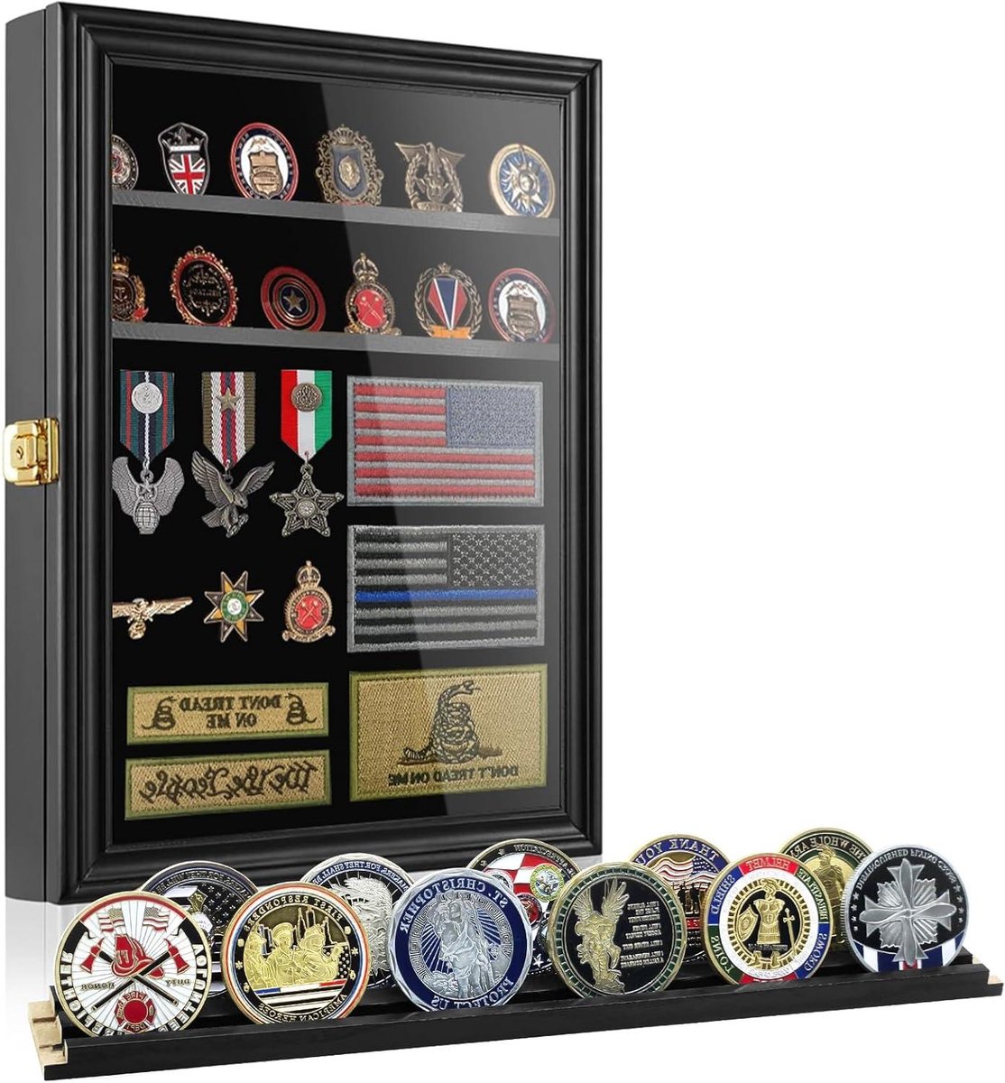 Medailles Vitrine - Muntenhouder - Verzamelingen Tonen - Afsluitbaar Met Planken - 38x28x6 cm - Zwart