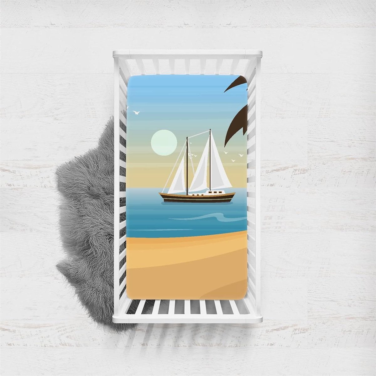 Baby Hoeslaken - Wieg Laken - Comfortabele Slaap - Zachte Microvezel - 80 x 40 cm - Zeegezicht Print