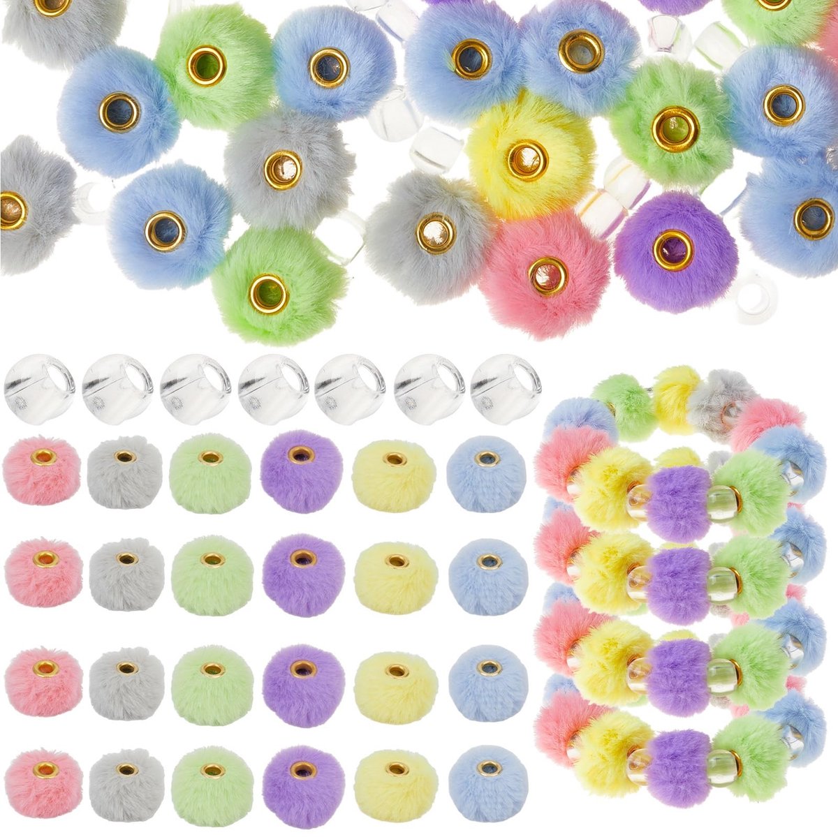 NICENEEDED 360 Stuks Pluizige Kunstbontkralen en Transparante Afstandskralen voor DIY Sieraden