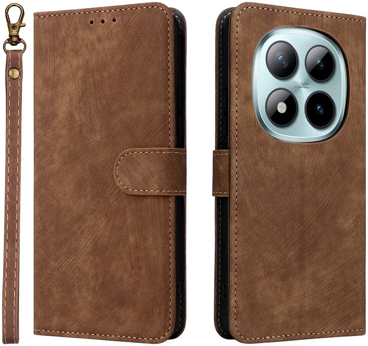 Hoesje geschikt voor Xiaomi Redmi Note 15 Pro 5G - Phonesta Vintage Skin Book Wallet Case met afneembaar koord - Bruin