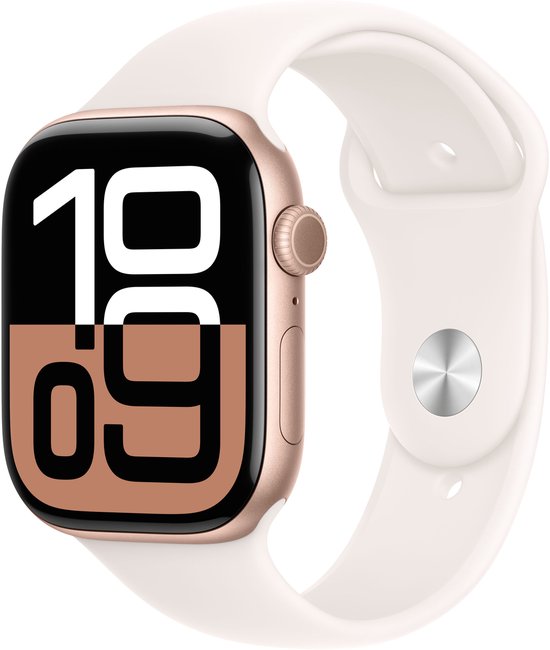 Apple Watch Series 10 - Wifi - 46mm - Rose Goudkleurig Aluminium Case met Light Blush Sportbandje - M/L