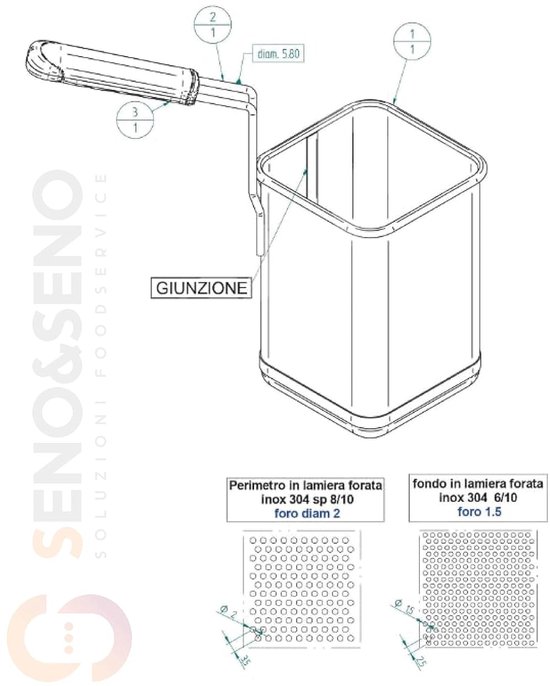 Pastamand Universeel - Noodle Mand - Professioneel Koken - Roestvrij Staal 18/10 - 14x14x20 cm van Merkloos — afbeelding 2