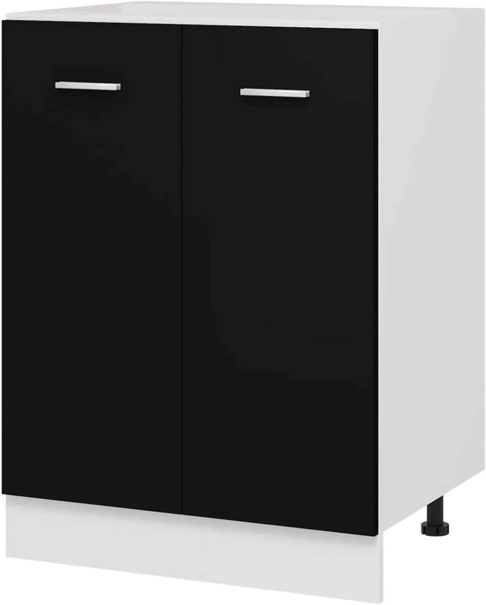 Keukenkast Basis - Opbergkast Keuken - Keuken Organiseren - Met 2 Deuren - 60x46x81.5 cm - Zwart