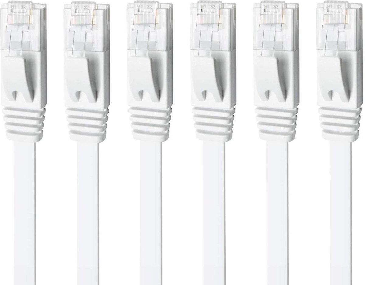 Yauhody Ethernet Cable Cat 6 4.5m 6pcs,Network Cable Flat Gigabit Internet Cable High Speed Lan Cable 15ft RJ45 Patch Cable Cat6 STP White,Compatible Cat5 Cat7 Cat8
