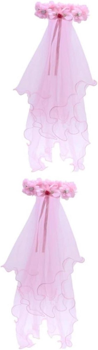 Bruidssluier met Krans - Bruiloft Sluier - Bruiloft Aankleding - Handgemaakt met Bloemenkrans - 60 x 20 cm - Wit