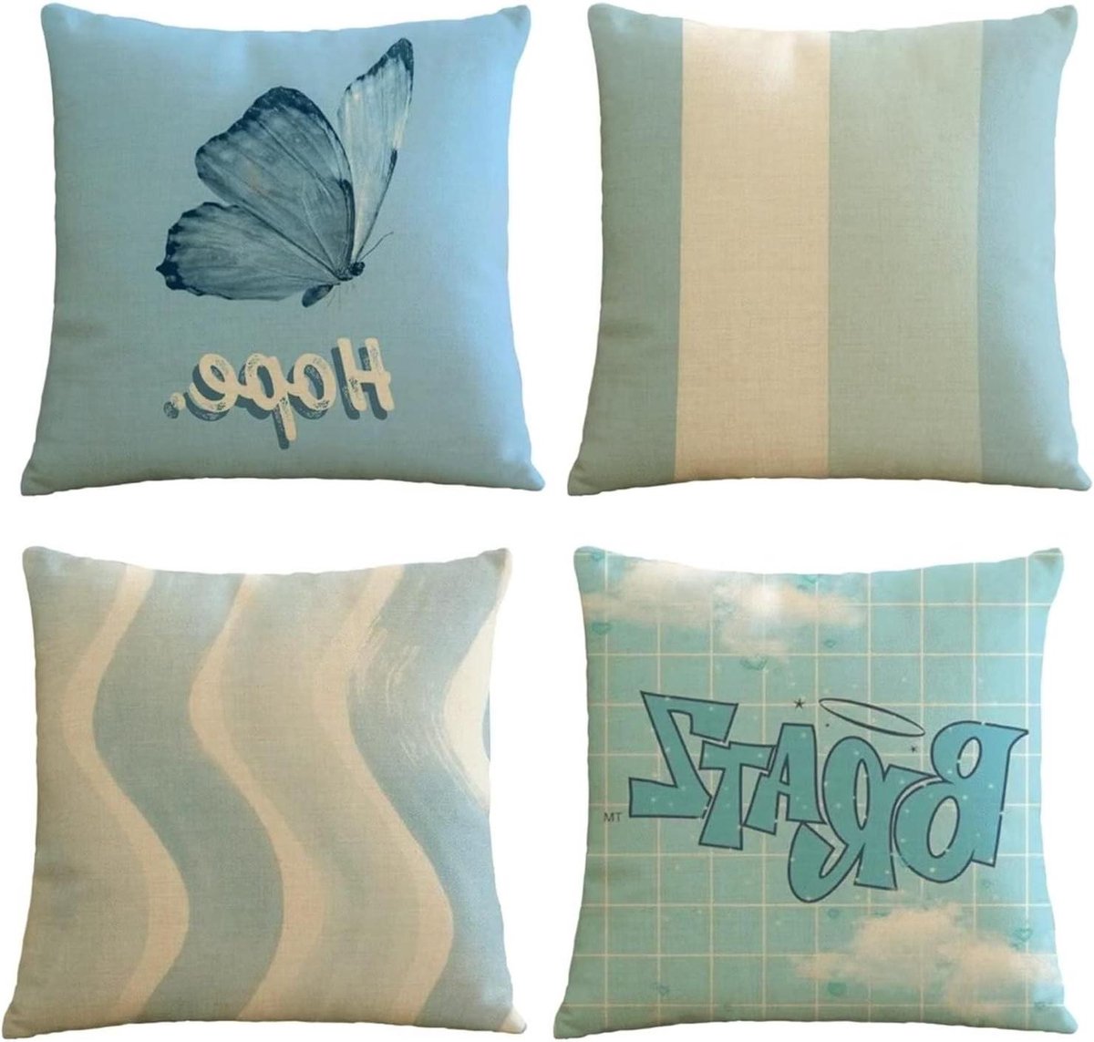 Kussenhoezen - Sloop Set - Decoratief Gebruik - Dubbelzijdig Bedrukt - 70 x 70 cm - Blauw Gestreept