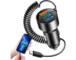 USB C Autolader - Snellader Auto - Onderweg Opladen - PD QC 3.0 - 100W - Zwart