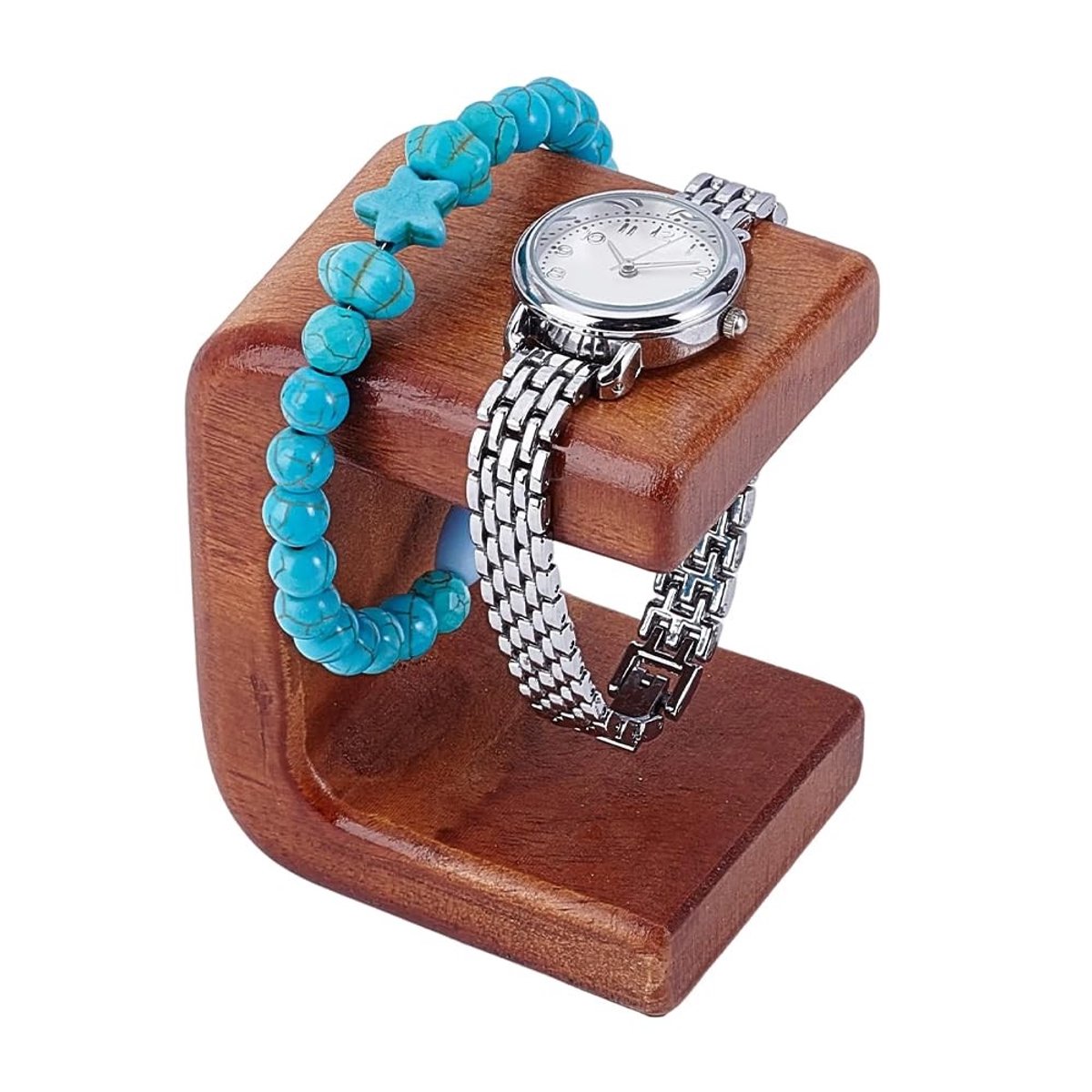 MTTproducts- Horlogehouder Hout - Sieradenhouder - Sieradenstandaard voor Kettingen - Horloge Displaystandaard - Organizer - 6,5 cm breed, 8,65 cm hoog