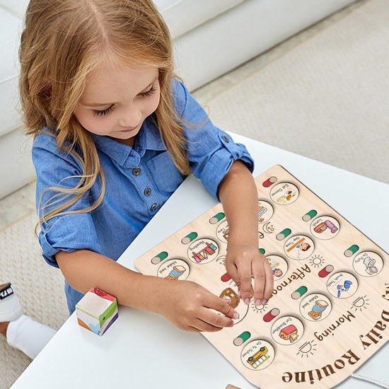 Routineplanner Kinderen - Dagelijkse Schema - Gewoontes Leren - Interactief Visueel Systeem - 356 x 304 cm - Houtkleur — afbeelding 3