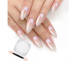 Daity Witte parelmoer-chroomnagelpoeder — Pigment met parelmoerachtige Aurora-glans en spiegeleffect — Iriserend zeemeerminpigment — Set met parelmoerglanspoeder — Nail-art-decoratie
