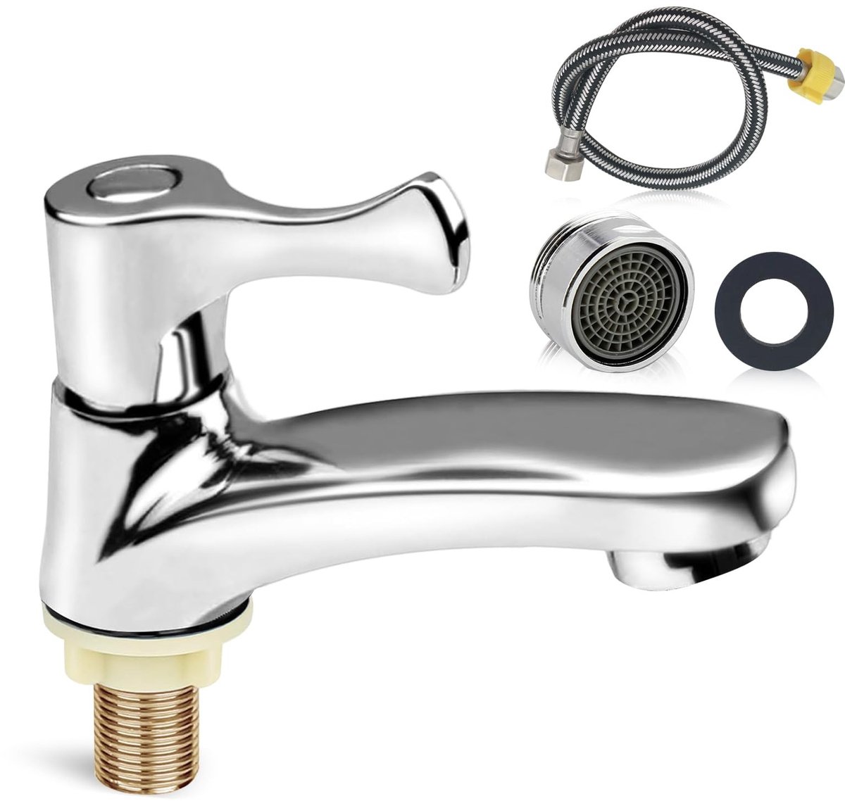 Cosensi- Waterkraan Premium - Koudwaterkraan - 60 cm Aansluitslang - Filtermond - Voor Wastafel/Badkamer/Keuken - 21 x 19 x 4 cm - Kraan