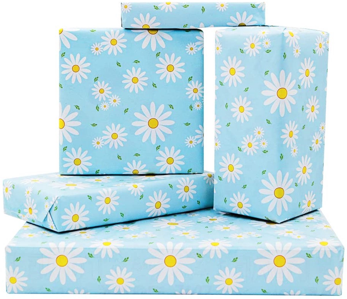 Cosensi- Cadeauverpakking Premium - Madeliefjes Inpakpapier - 4 Vellen - 500mm x 750mm - Bloemen Motief - Verjaardag/Babydoop