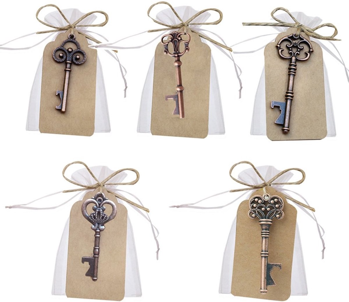 Cosensi- Sleutelfles Vintage - 50 Stuks - Transparante Tas - Hanger - Flesopener - Perfect voor Bruiloften - Bruiloftsouvenir