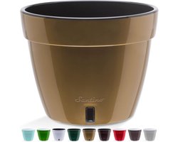 Zelfwaterende bloempot rond 18 cm met waterpeilindicator goud/zwart