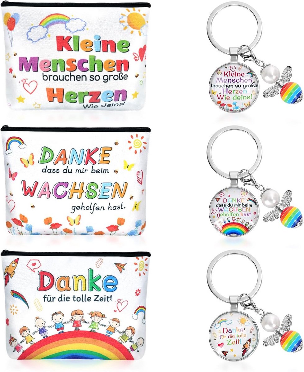 6x Bedank Cadeauset voor Leerkracht: Make-up Tasjes en Sleutelhangers Afscheidscadeau