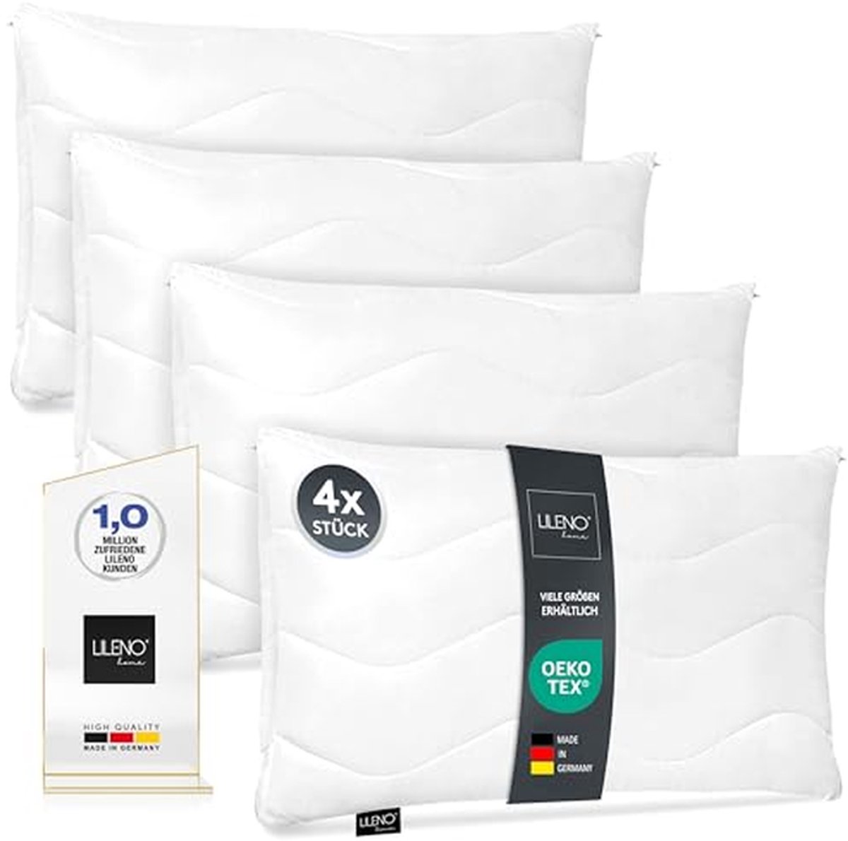 Set van 4 Hoofdkussens 40 x 70 cm - Wasbaar en Aanpasbaar Kussenvulling voor Bed en Decoratie