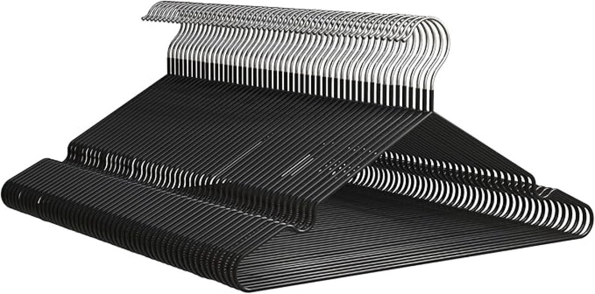 Metalen Kleerhangers met Antislip Coating - 50 Stuks - Zwart