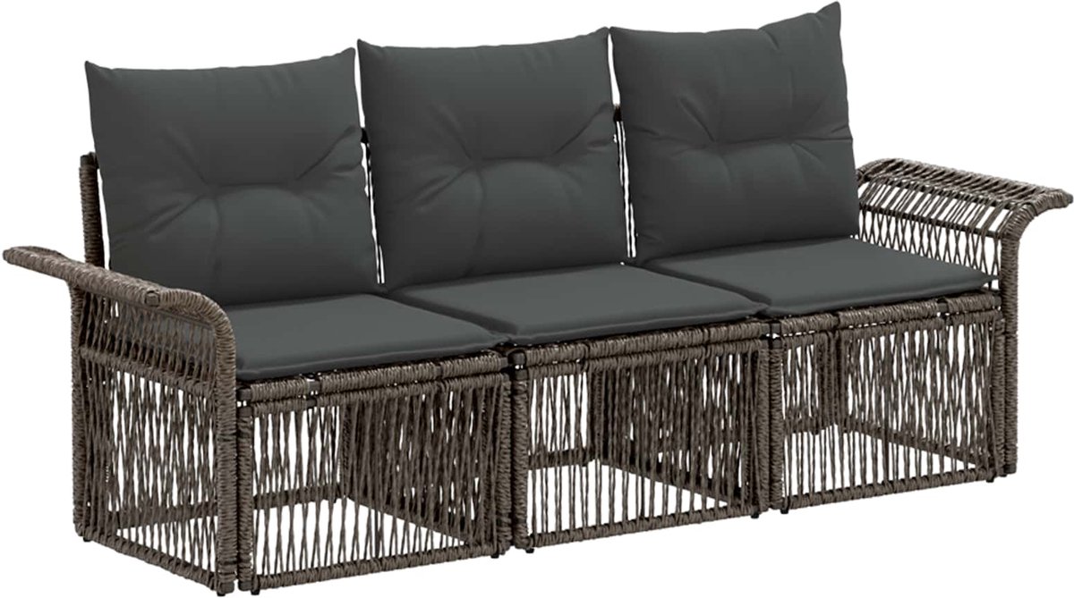 vidaXL - Tuinbank - Set - 3 - pcs - Grijs - poly - rattan