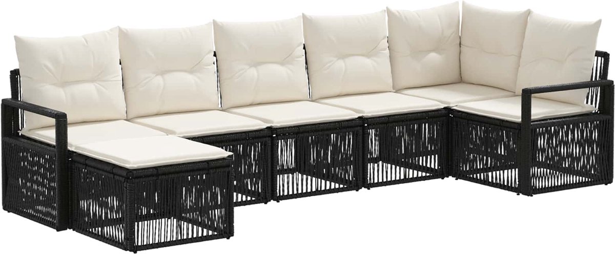 vidaXL - Tuinbank - Set - 7 - pcs - Zwart - poly - rattan