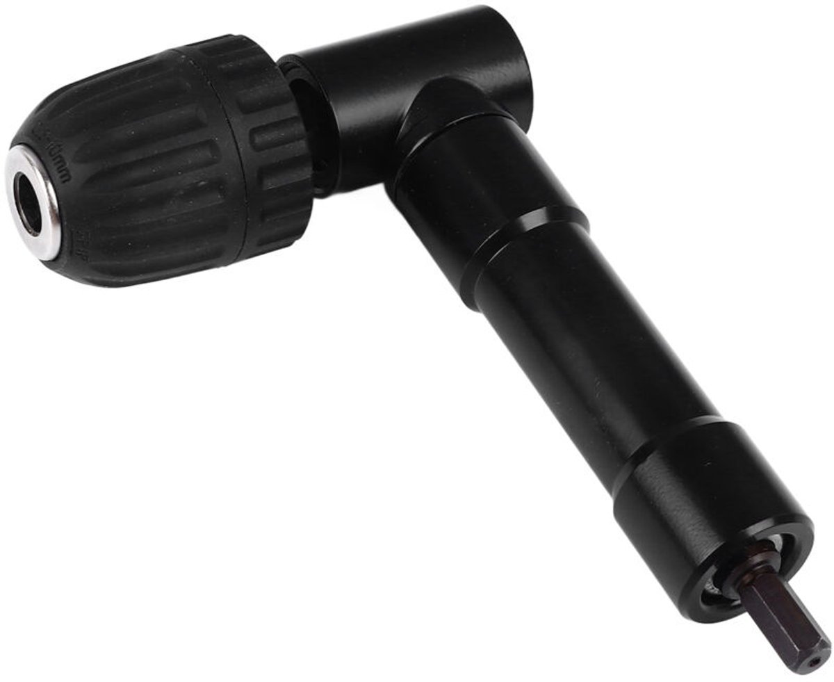 90° buigadapter voor elektrische boormachines en boorkoppen, geschikt voor thuis- en industriële reparaties, verpakt in een plastic doos.