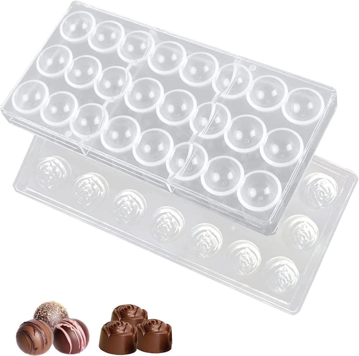 Set van 2 Transparante Chocolade Mallen met Gaten - Herbruikbare Mallen voor Chocolade, Pralines en Snoepjes - Perfect voor DIY Chocolade Creaties