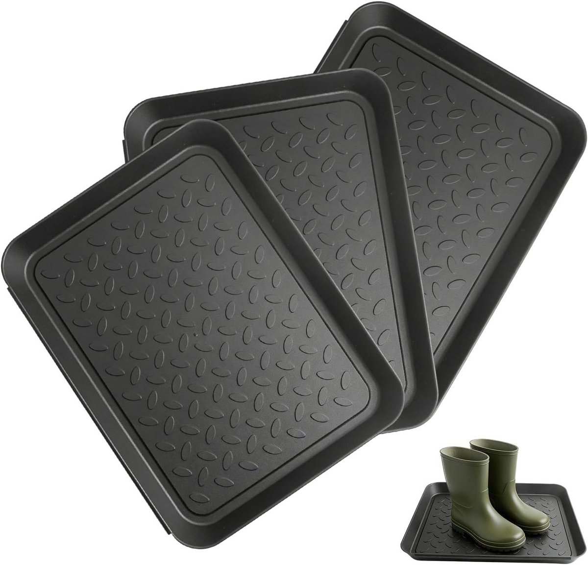 Schoenbakken Set - Lade Matten - Vuil Vangen - Verhoogde Rand - 3 Stuks - Zwart