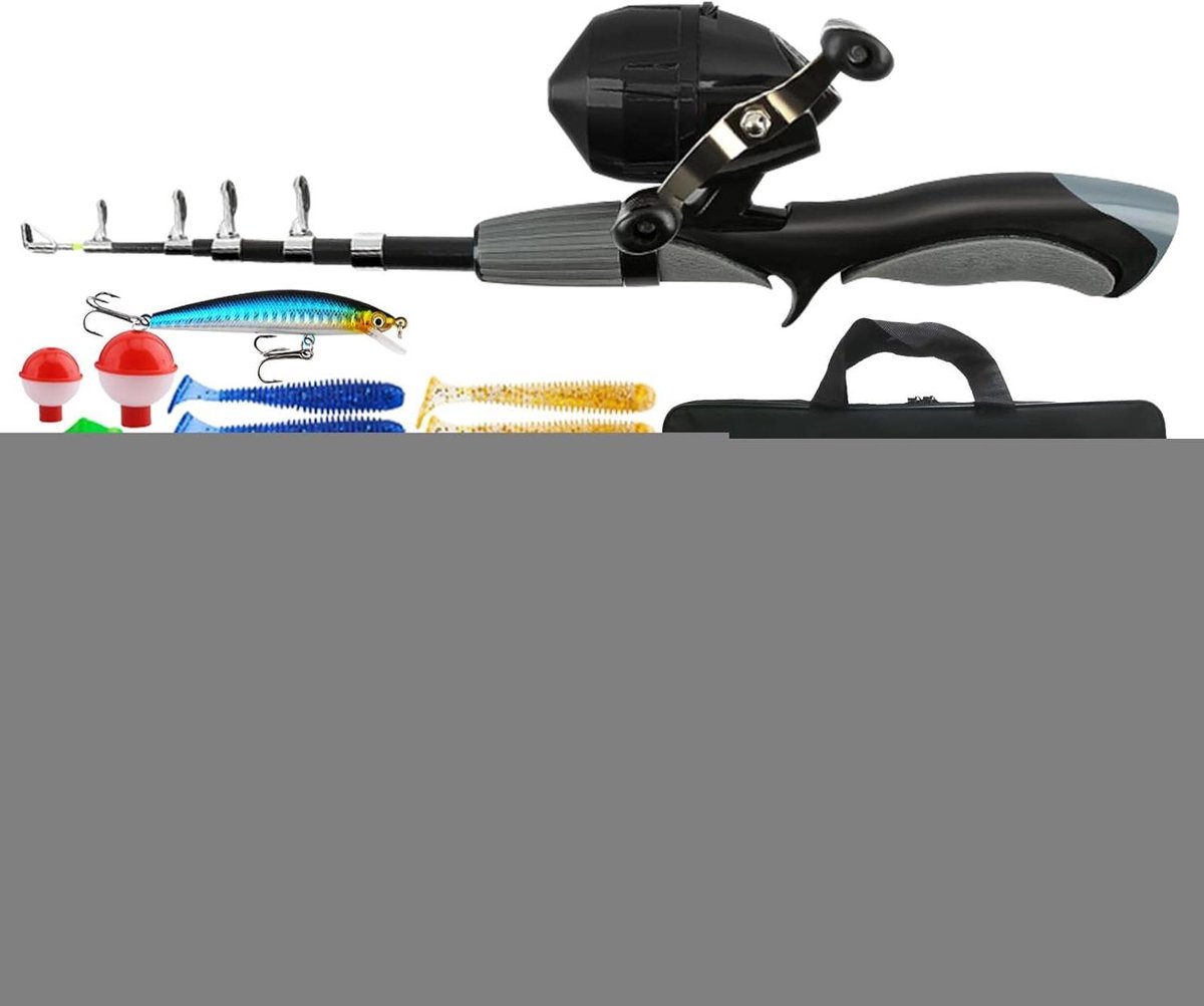 Jeugd Hengel Visset - Beginners Kit - Outdoor Vissen - Telescopisch Design - 16 Meter - Grijs