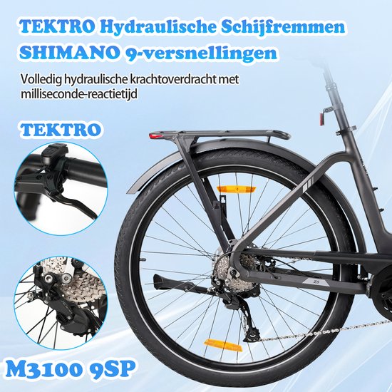 TTGO Z5 Elektrische Fiets - 250W Motor - 36V18Ah Accu - 27.5 Inch Banden - Max Snelheid 25km/u - Max Bereik 110-130km - Shimano 9 Versnellingen - Bruin van TTGO — afbeelding 3