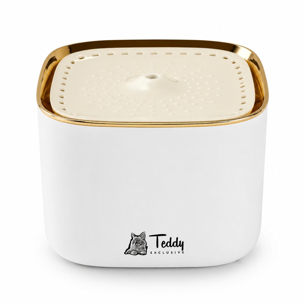 Drinkfontein Kat Bella – 3L – Ultra Stille Luxe Kattenfontein & Hondenfontein – BPA-vrij – Wit/Goud – Teddy Exclusive – Bella - Compleet geleverd – met adapter & waterfilter