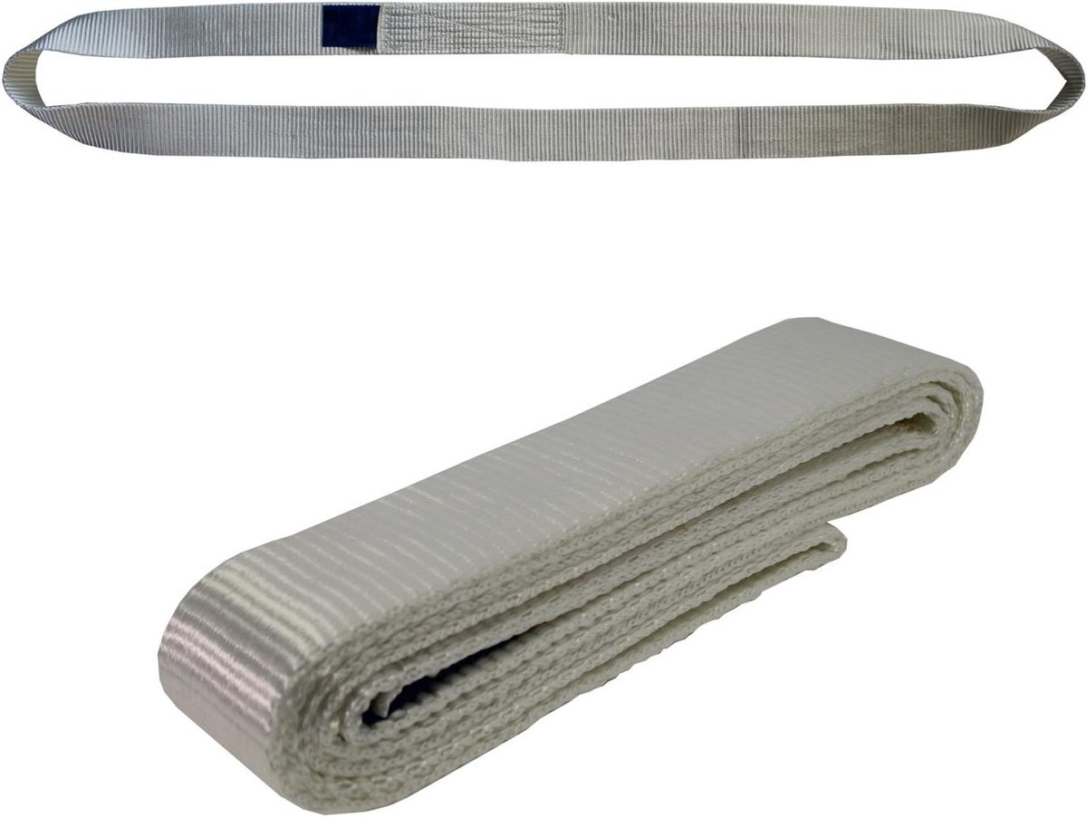 Hijsketting Rond - Hijsband Hefband - Veilig Hijsen - Dubbele Laag - 1 Tonne 2 Meter - Wit