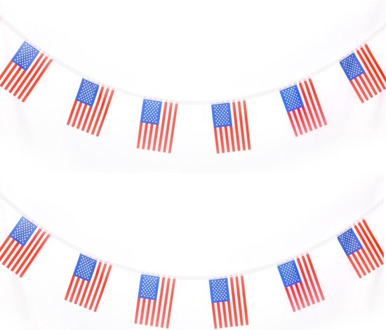 Mini Amerikaanse Vlaggen Banner - VS Vlaggen Slingers - Feestdecoratie Buiten - 30 Stuks Stof Vlaggen - 12 m - Meerkleurig