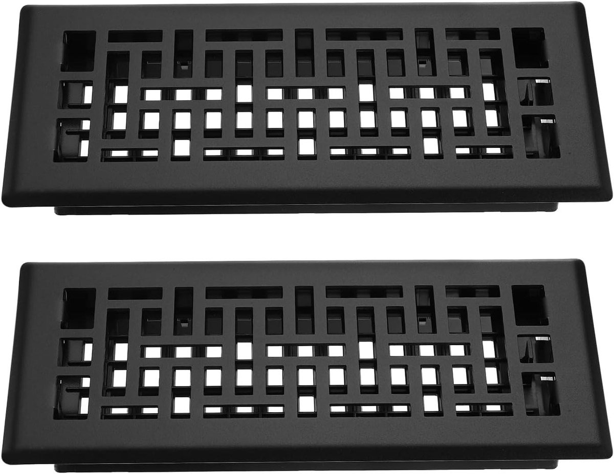 Vloerrooster - Ventilatierooster Deksel - Luchtcirculatie Verbeteren - Verstelbaar Decoratief Ontwerp - 10 x 25 cm - Mat Zwart