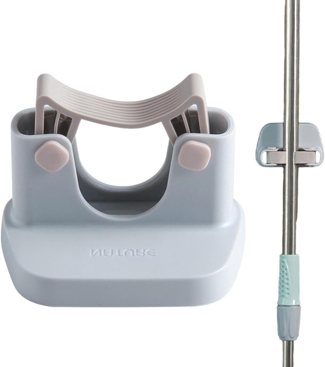 Broom Holder - Mop Holder - Home Organization - Damage-Free Installation - 5.4 cm height - Grey