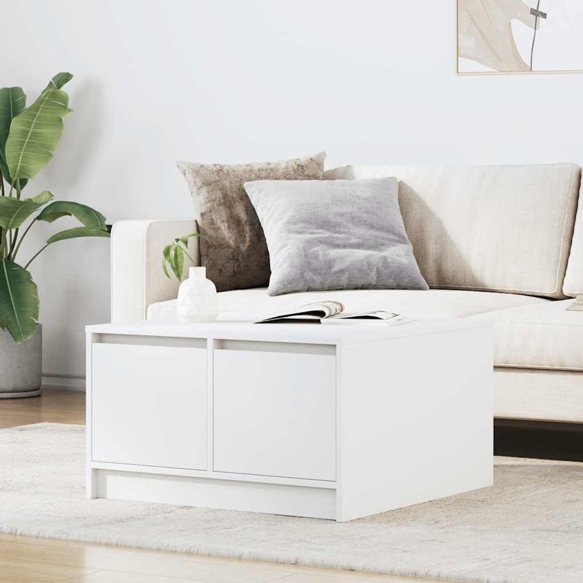 Salontafel met laden - Opbergtafel - Woonkamer organiseren - Vochtbestendig materiaal - 70x70x40 cm - Wit