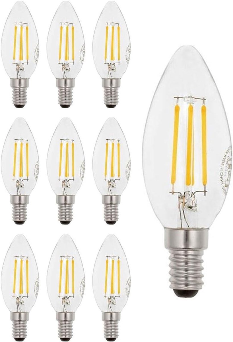 LED Kaarslamp - Stijlvolle Lamp - Sfeerverlichting Creëren - Energiezuinig Filament - Ø35mm E14 - Transparant