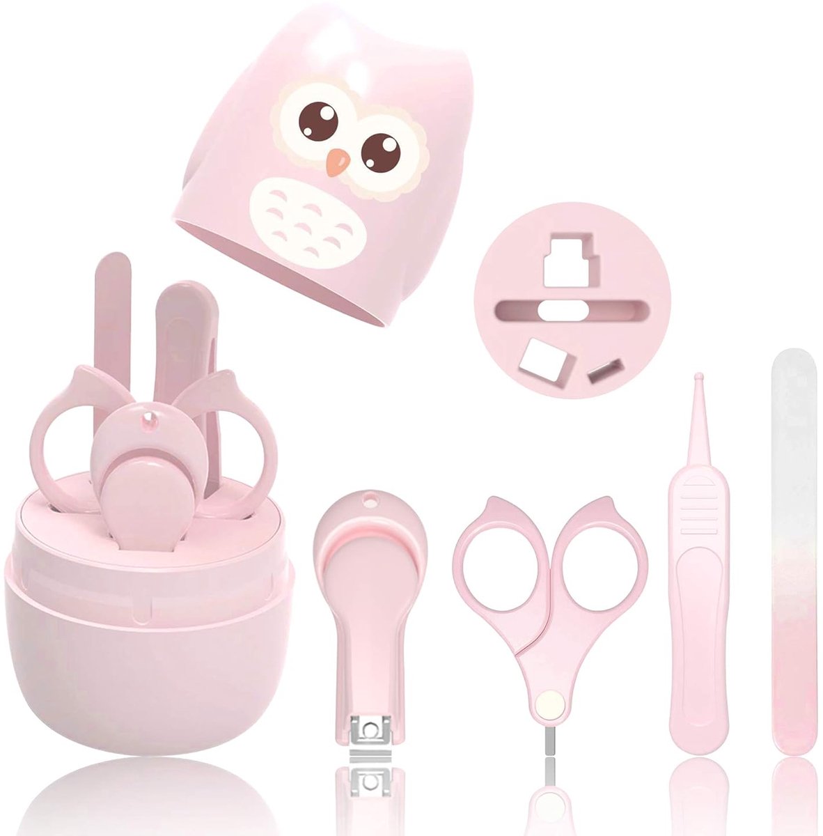 carmdering - Baby Manicure Set - Baby Nagelverzorgingsset - Kinder Manicurekit - Veilige Ronde Punten - Compacte Draagbare Opbergdoos - Roestvrij Staal En Abs Kunststof - Duurzame Niet-Oxiderende Materialen - 4 Delige Set
