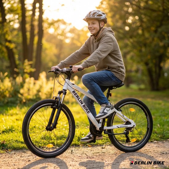 Berlin Bike Jongensfiets 24 inch - Mountainbike Kind 8-12 Jaar - 21 Versnellingen -Aluminium - Spatborden - Wit — afbeelding 3