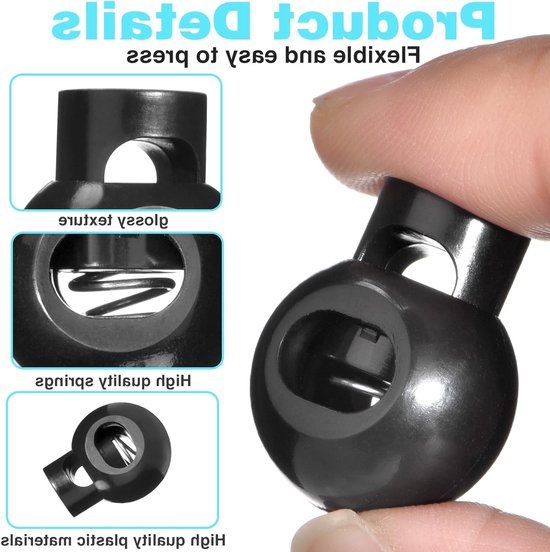 Set van 12 ronde plastic cord stoppers van 5 mm voor laces, jassen en sportkleding - ideale cord clamps voor rugzakken en touwtjes — afbeelding 2
