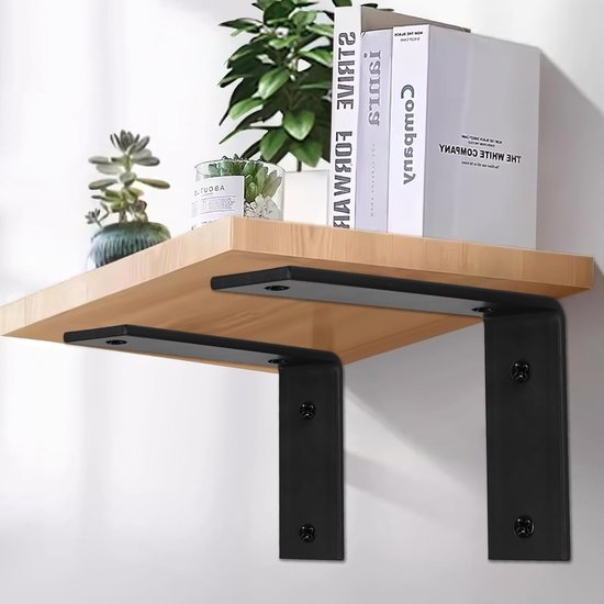 Stevige 90-Graden Plankbeugels van Hoogwaardig IJzer, Ideaal voor Houten Planken en Meubels, Set van 2 Zwarte Beugels (15.2 x 10.2 x 3.8 cm) — afbeelding 3