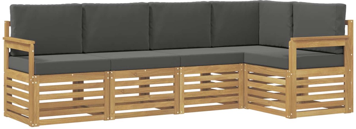 vidaXL Buiten - bank - set - 5 - st - 5-zits - Wit - en - antracietkleurig - Polyester Wit en antracietkleurig