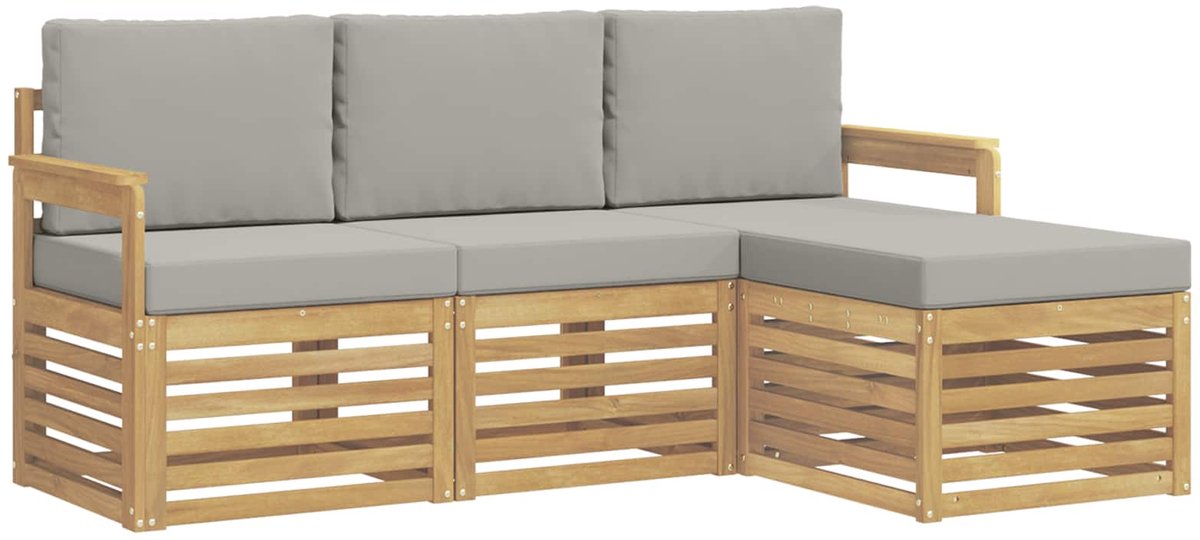 vidaXL Buiten - bank - set - 4 - st - Wit - en - Lichtgrijs - Polyester Wit en lichtgrijs