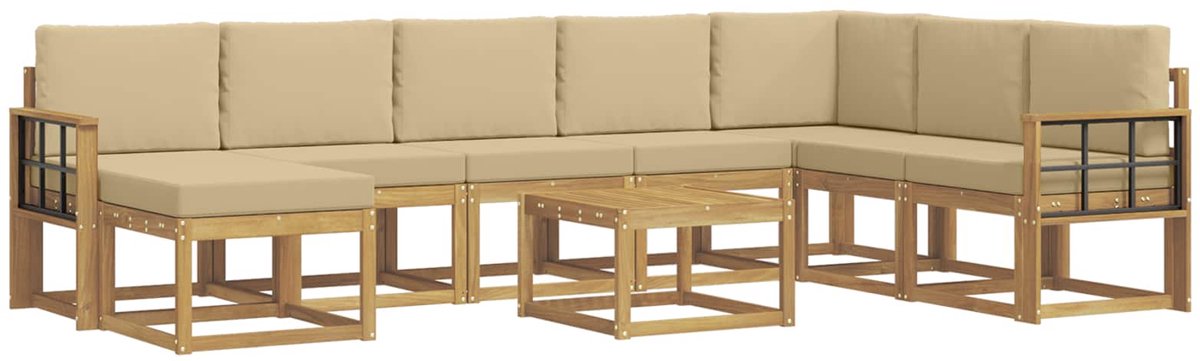 vidaXL Buiten - bank - set - 9 - st - 8-zits - Wit - en - Beige Wit en Beige