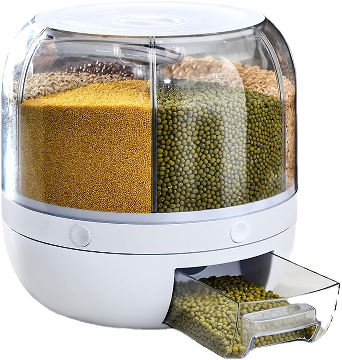 Draaibare Rijstdispenser 6KG|Luchtdichte Voedselopslagbox|Anti-insect & Vochtbestendige Keukenopberger 27×27×27 cm Wit