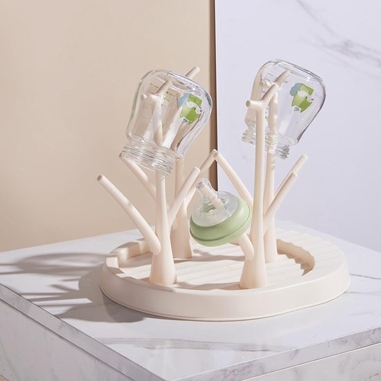 Babyfles Organizer - Fles Droger - Hygiënisch Drogen - Boom-vormig Ontwerp - 26x22x23cm - Beige — afbeelding 5