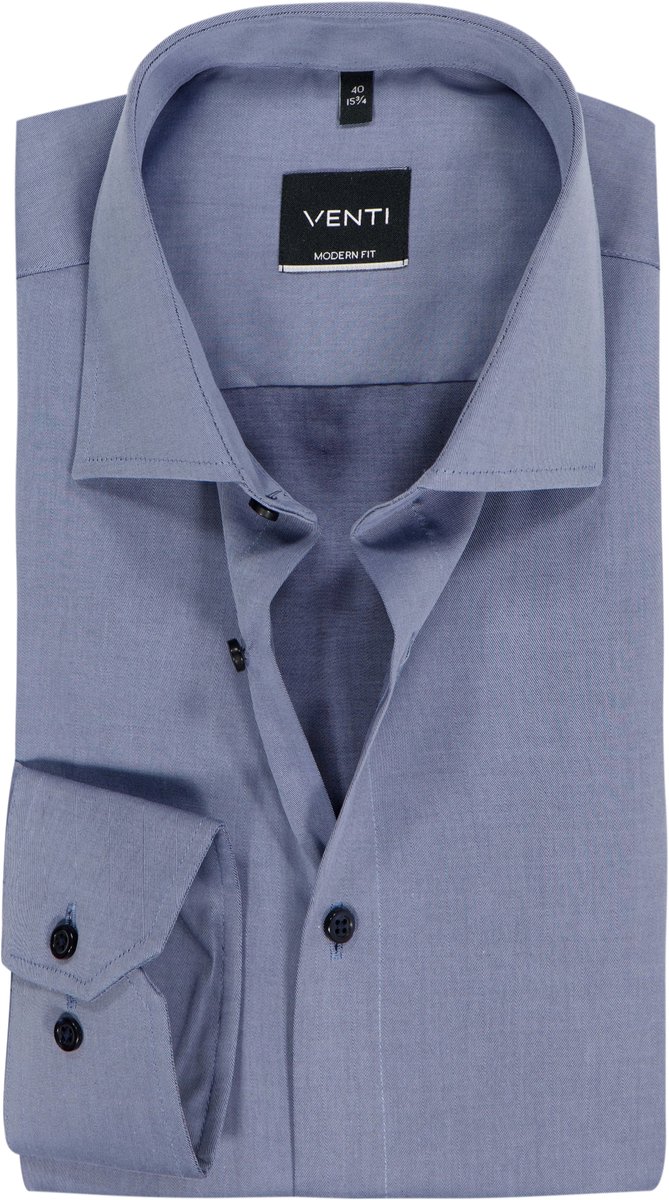 VENTI modern fit overhemd - mouwlengte 7 - twill - grijsblauw - Strijkvrij - Boordmaat: 41