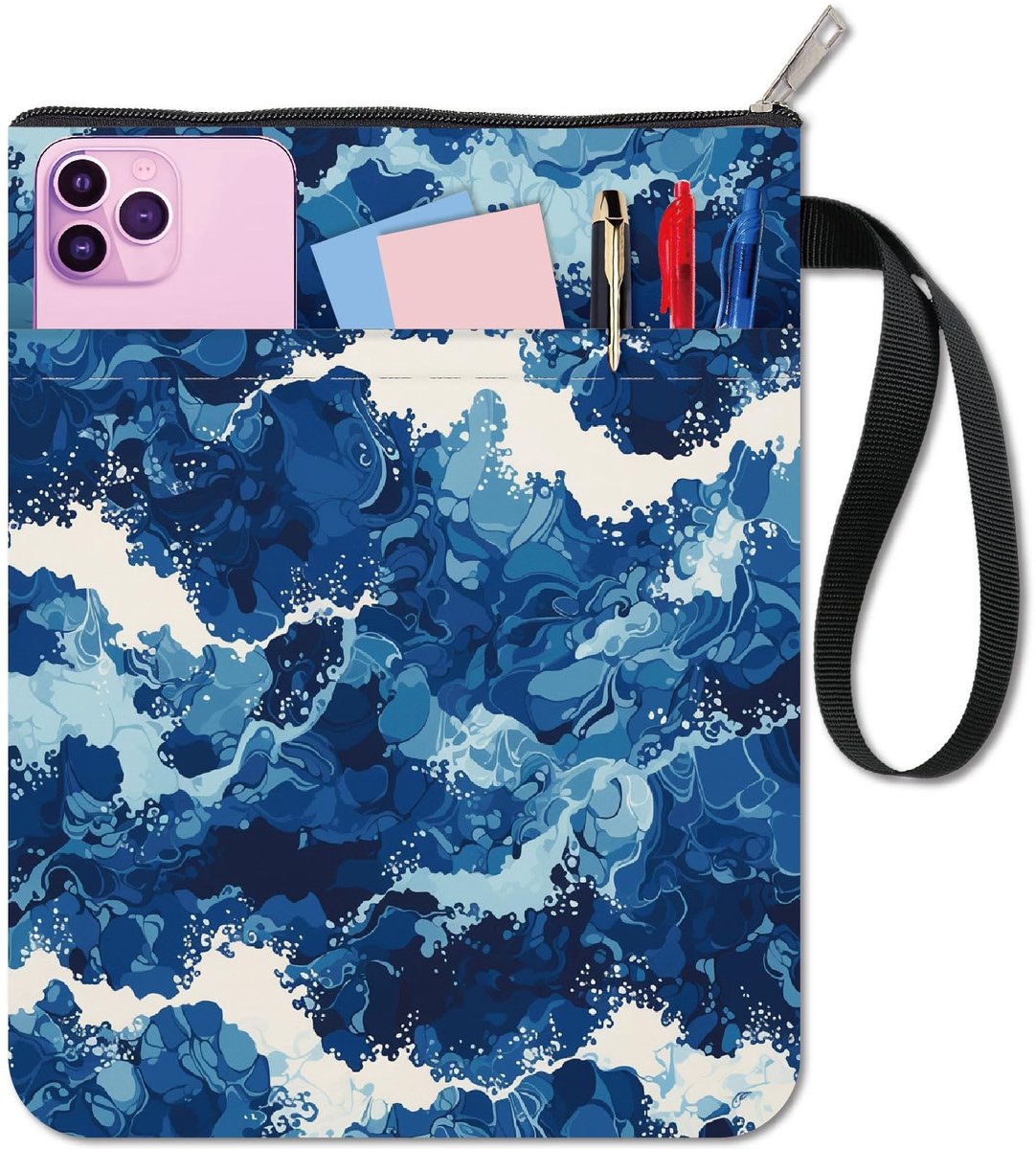 Allecto - Boekhoes - Wasbare Boekcover - Extra Zak voor Boekliefhebbers - Zee Golf Print - Bescherming voor Boeken - Stijlvolle Accessoire - Geschi...