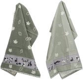 Torchon et essuie-main de luxe Animaux de la Forêt Vert Foncé - Bunzlau Castle - 100% coton biologique - Torchon 60x53cm et essuie-main 65x65cm